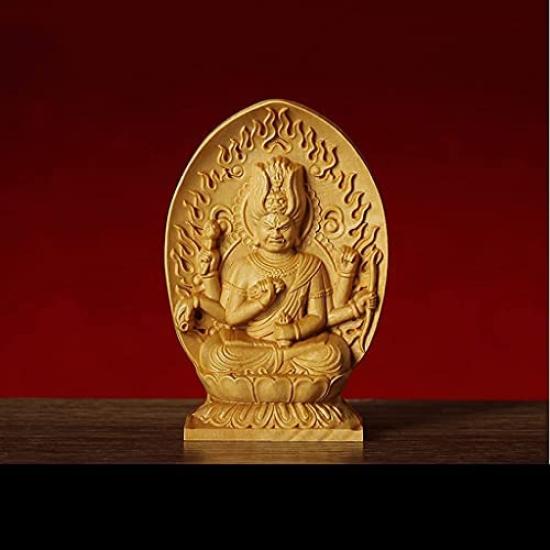 Aizen Myoo Buddha 70mm Seated Wood Feng Protection from Evil Statue, Boxwood, Tall, Miniature, Carving, Figurine, Shui, Prayer,