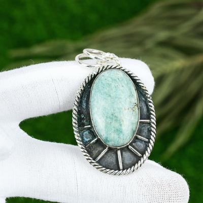 Regalo Per Donne Gioielli Ciondolo Argento Sterling 925 Pietra Preziosa Naturale Amazzonite