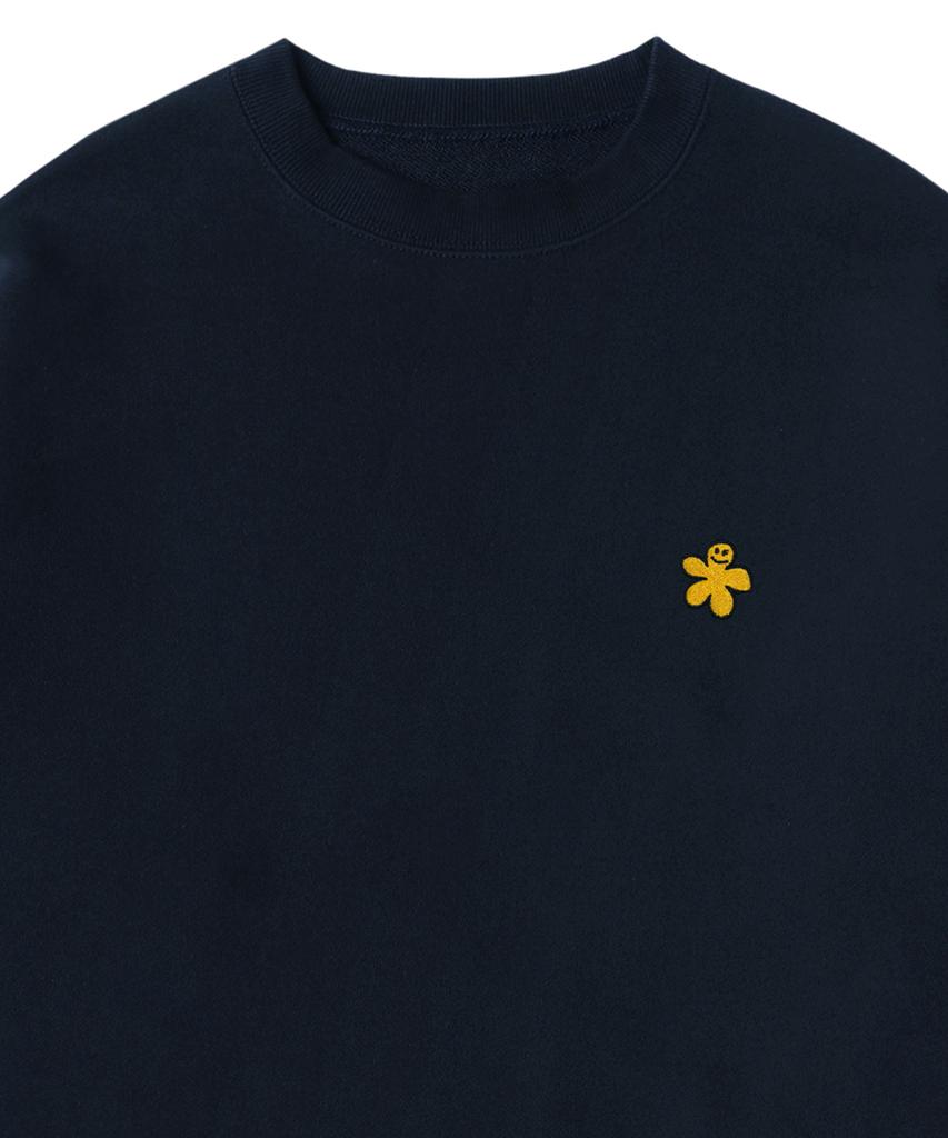 GRAVER [Unisex] Yellow Odd Flower Embroidered Sweatshirt_Navy
