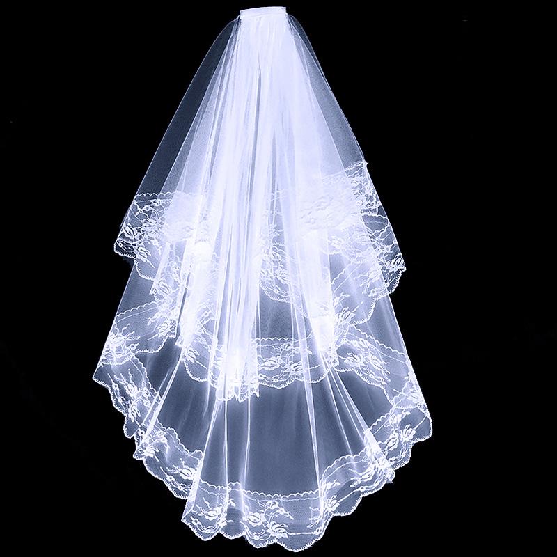 1PC Wedding Veil Lace Edge Long Luxurious Bridal Veil White Ivory Veil with Comb with Comb Cathedral Bride Accessories