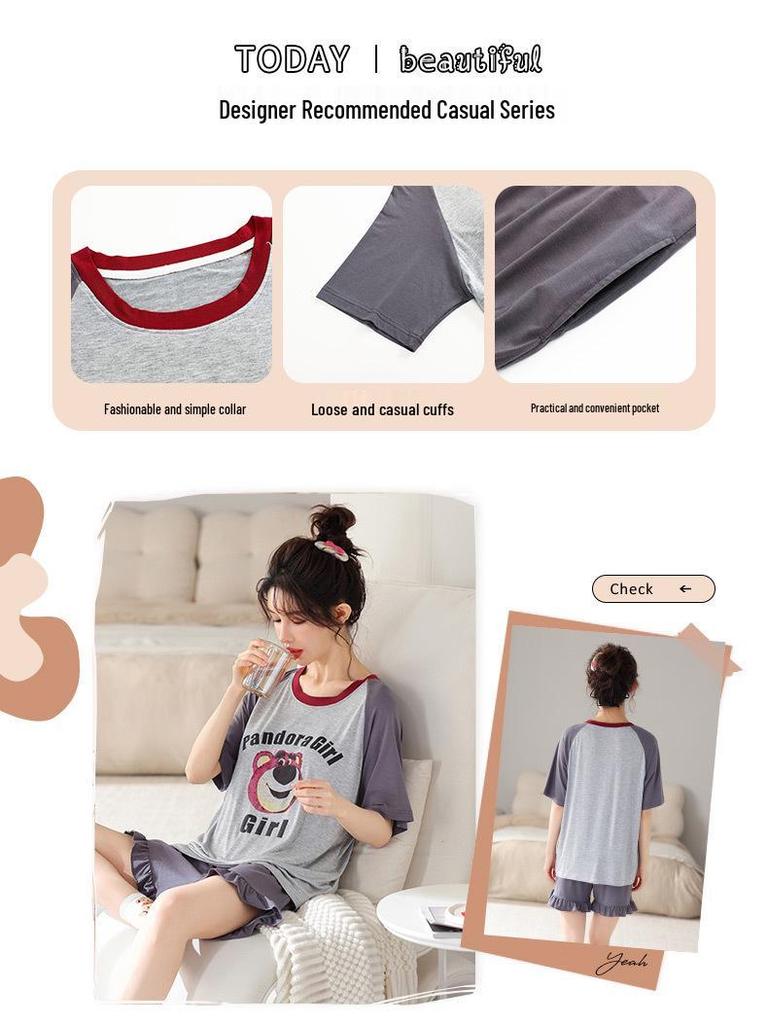 Women's Plus Size Short Sleeve Modal Cotton Pajama Set - Lightweight and Suitable for Outdoor Wear