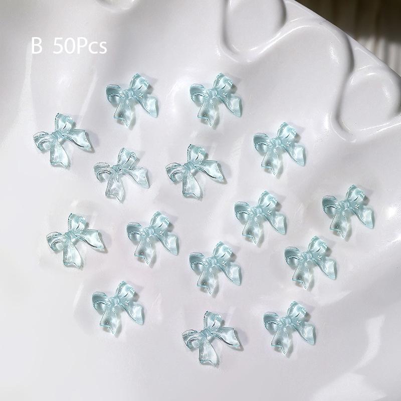 50 шт. Ледяные прозрачные французские ленты Цветные смоляные бантики Заколки Галстуки-бабочки Украшения для ногтей Маникюрные инструменты Аксессуары синий