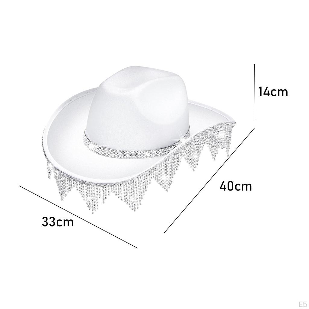 Rhinestes Tassels Cowboy Hat Jazz Cap Wide Cowgirl for Masquerade Fancy Dress Carnivals