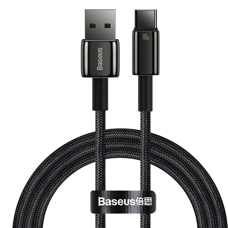 

Кабель Baseus 100 Вт USB Type C для Samsung Pro, провод для быстрой зарядки, зарядное устройство USB-C, кабель для передачи данных для Huawei P30, Realme, Oneplus, Poco F3 USB to Type-C, 1m чёрный