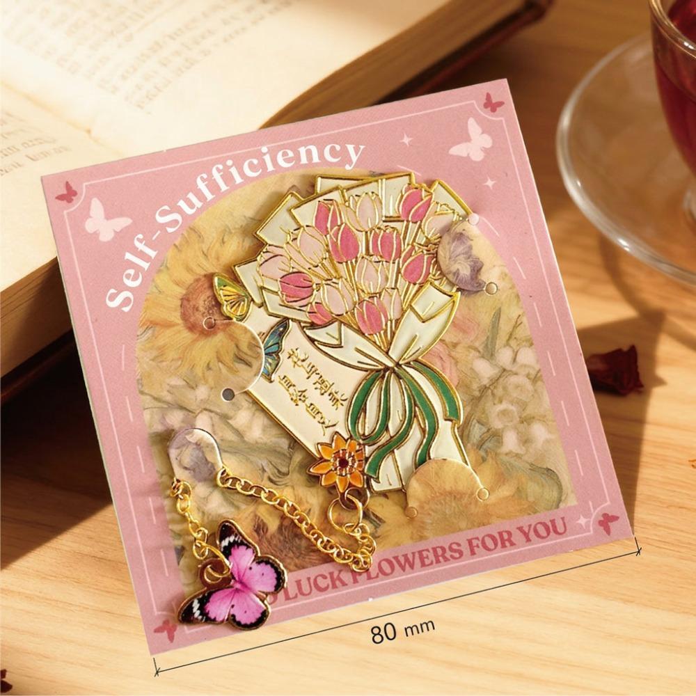 Hollow Cutout Metal Bookmark With Butterfly Charm Butterfly Bookmark Flower Bouquet Bookmark Style-3