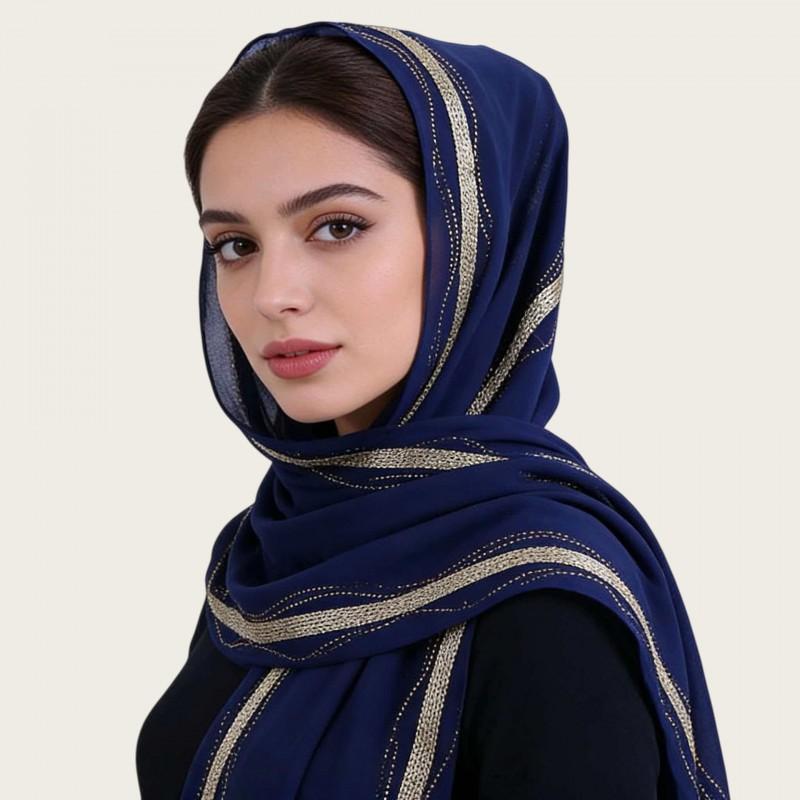 Womens Lightweight Chiffon Scarf With Pearl Embellishment Ethnic Print Wrap Shawl UV Protection Cover Head Accessory Daily Wear Travel