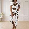 Women Plus Size V Neck Short Sleeve Leopard Christmas Tree Print White Pajama Set