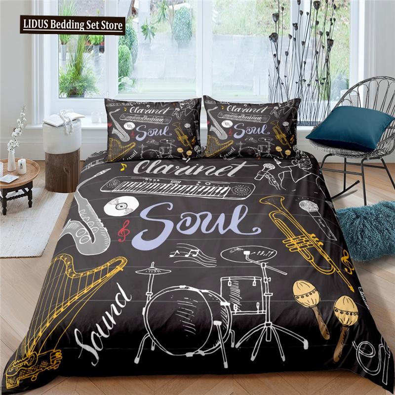 3d Music Notes Guitar Duvet Cover Set For Teens Adults Bedroom Decor 2/3pcs Music Bedding Sets Fashion Hip Hop Comforter Cover