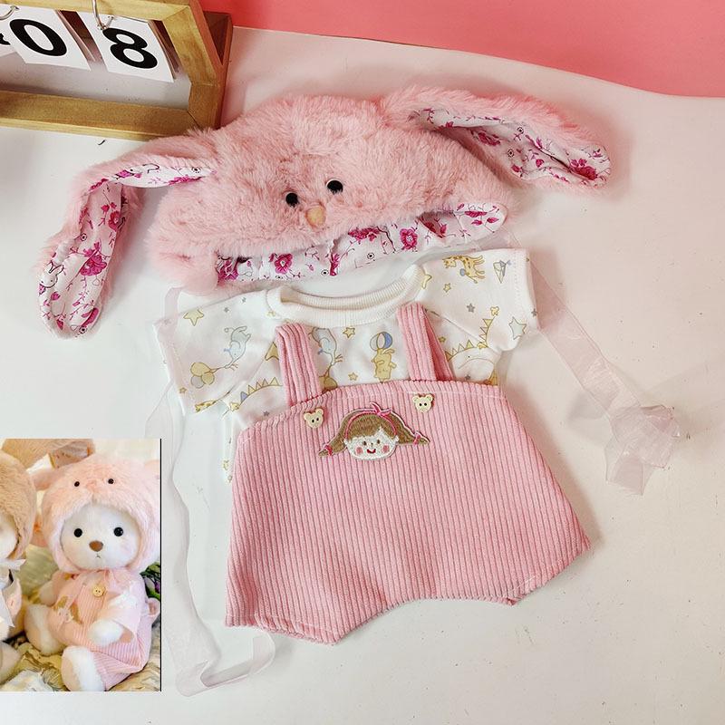 Medium Bear Outfit - Blue Pink Striped Carrot Overalls Set