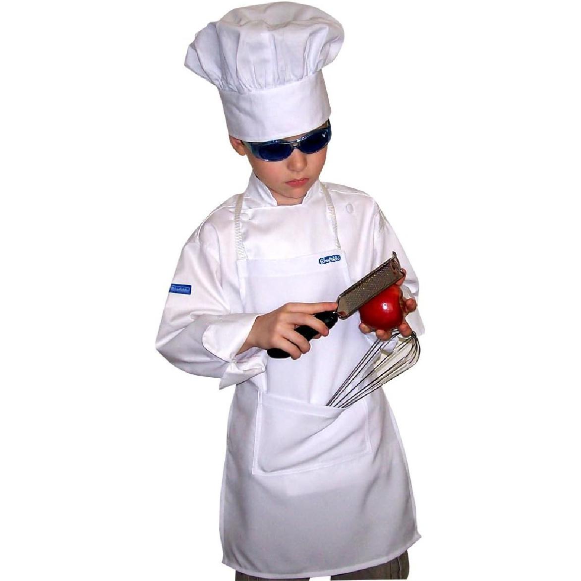 CHEFSKIN Chef Apron & HAT Set White Ultra Light Fabric Soft Comfortable Cook Play Costume Great Gift 12 months and up