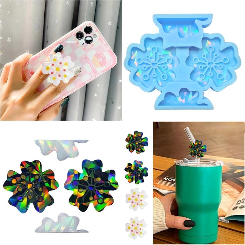 Holographic Resin Keychain Mold Flower Epoxy Resin Casting Mold for DIY Crafts Jewelry Making Phone Holder Silicone Mold