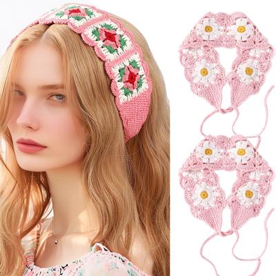Frühlingsreise Haar-Schal Damen Süß Niedlich Handgestricktes Stirnband Haar-Accessoires Gestrickt Gehäkelt Kopftuch Dreieckstuch