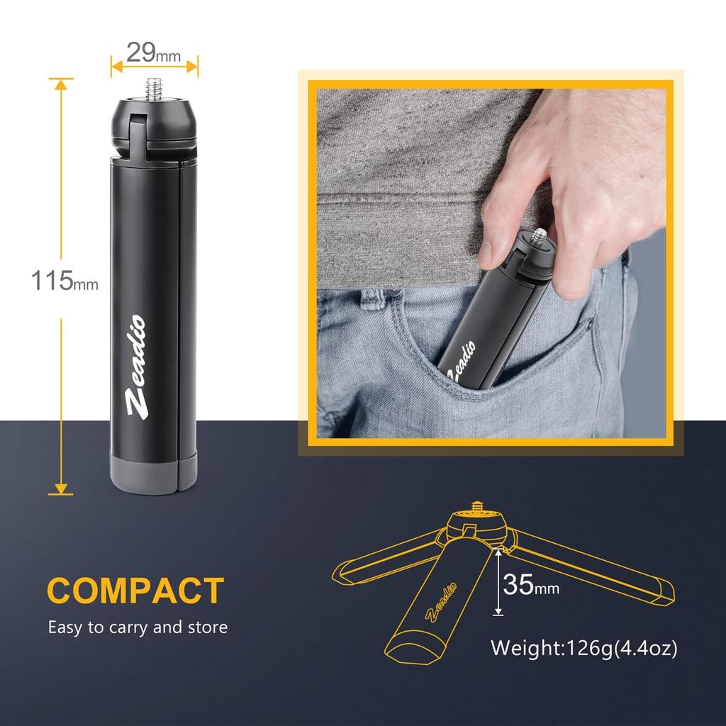 Zeadio Metal Mini Desktop Table Stand Compact Tripod for Smooth Osmo Vimble Gimbal Hand Grip Stabilizer and All Cameras Tripod, 4, Mobile, 2,