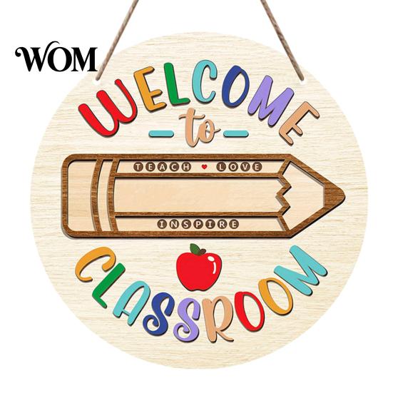 Farmhouse Classroom Sign Wooden Welcome for Door, to Our Round Smooth Surface Door Plaque Hanger, Front Hanging Sign, Back School Preschool Decoration