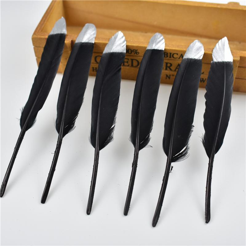 10Pcs/Lot Silver Gold Duck Feathers For Decoration Goose Feather Craft Black White Jewelry Creation Handicraft Accessories Decor