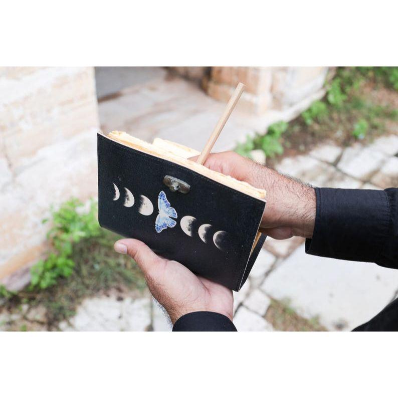 Sun & Moon Handmade Vintage Leather Journal Deckle Edge Paper, Blank Spell Book of Shadows Grimoire Journal, Gift for Him Traveling Book