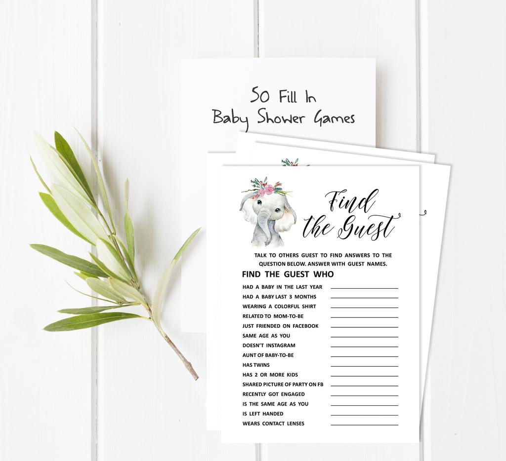 Inkdotpot Baby Shower Game Set Of 50 BabyA  AlphabetA  ABCA  Game Baby Elephant Girl Jungle Animals Party