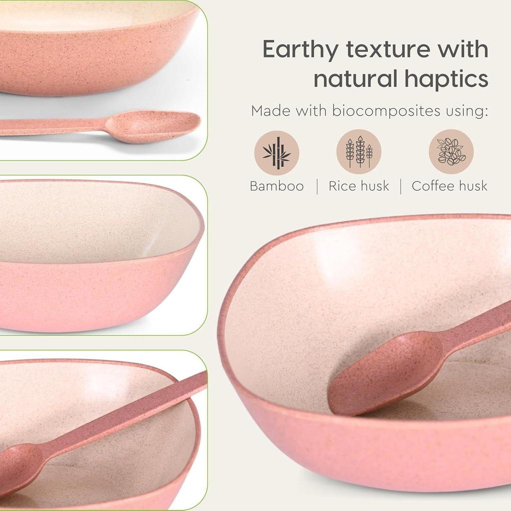 Set of 4 Earth-Friendly Multipurpose Bowls for Kitchen with Spoons | 750 ml | Made with Rice Husk Biocomposite| Microwave Safe Bow