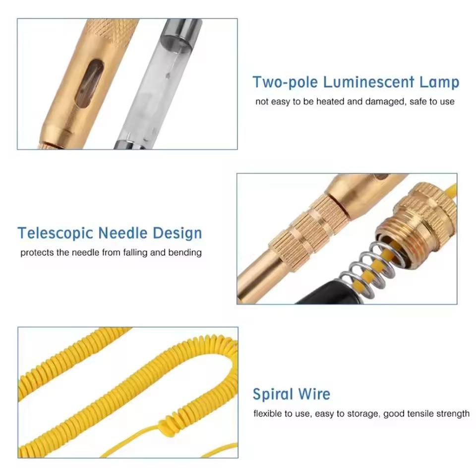 DC 6V 12V 24V Car Motorcycle Circuit Voltage Tester fuses Test Pen Automotive Circuit Tester Detector Cable and Clip