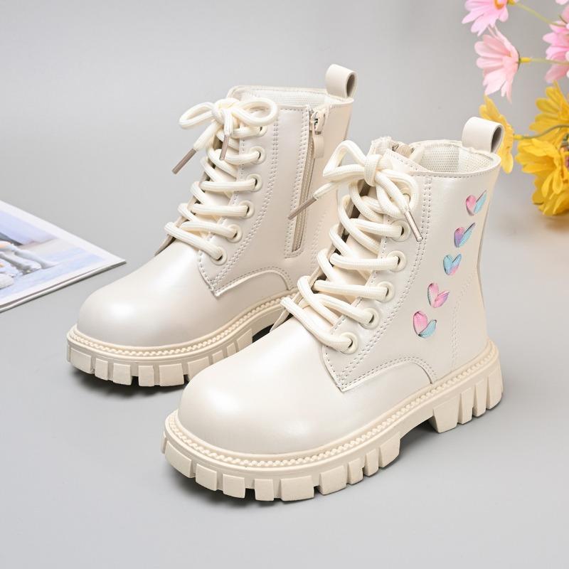 

Kids Short Boots Korean Style Versatile Children Leather Boots Side Zipper Autumn Girls Princess Boots Soft 26 бежевый