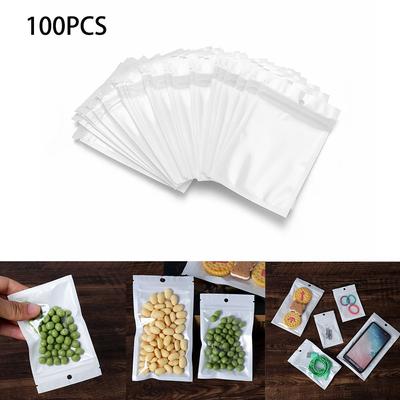 100pcs Plastic Poly Pack Zipper Packaging Bag Hang Hole Storage