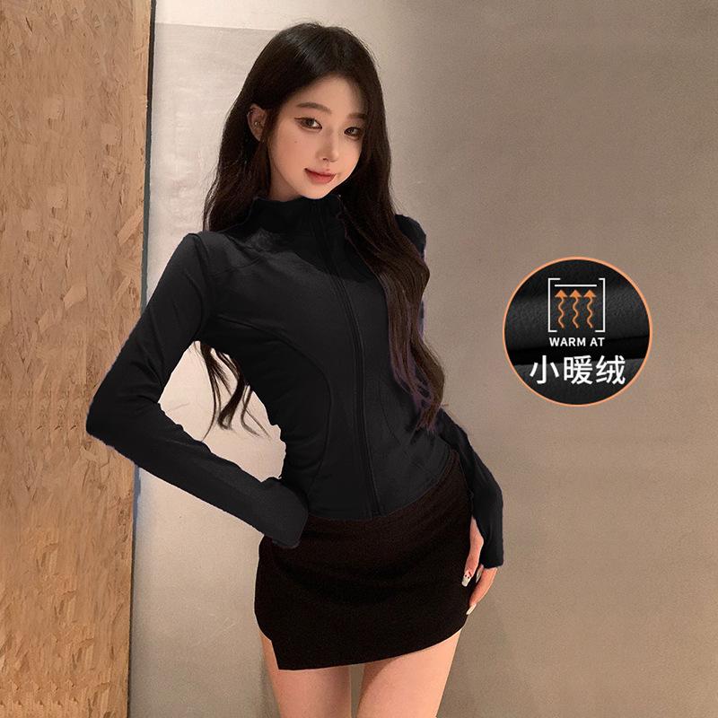 Fleece warm yoga clothes women s spring outdoor running training sports fitness jacket cardigan zipper fitness clothes S