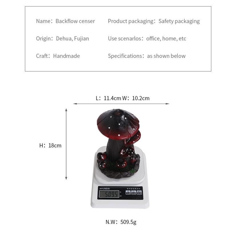 1pc, Resin Handicraft Mushroom Desktop Ornament Waterfall Backflow Incense Burner Handmade Censer Home Office Tea House Decorate