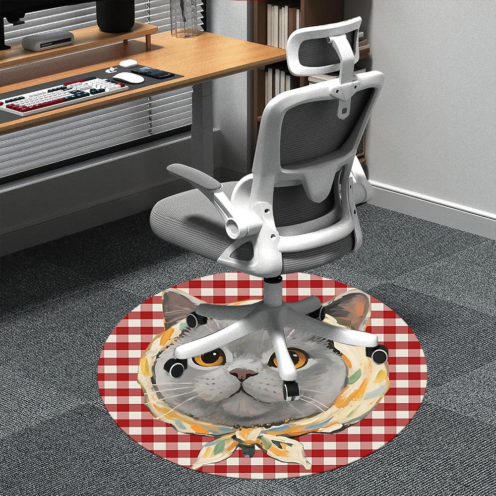 

1PC Cat Plaid Office Round Area Rug, Indoor Mat Suitable ForOffice, Under Office Chairs Bedroom Living Room Home Decor, Room Deco, f054 80cm