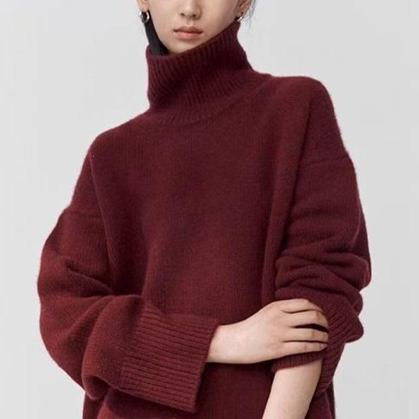 Gray High Collar Women's Knit Sweater: 2026 Autumn/Winter Loose, Thickened, Lazy Korean Style Base Layer