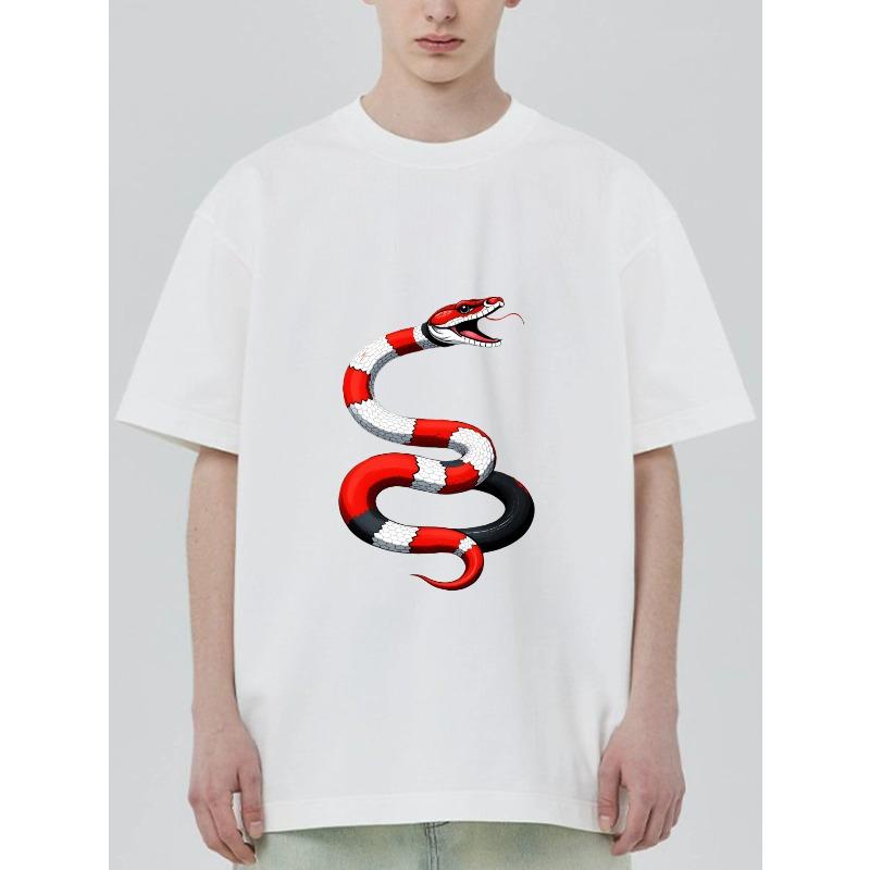 

Crewneck T Shirt Black Snake Pattern Print Men s Casual Wear Streetwear Fashion Top XXXXL білий