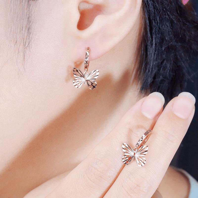 Exquisite Russian Purple Gold Smart And Shiny Butterfly Ear Buckle Plated Rose Gold Cute Hollow Earrings Temperament Jewelry