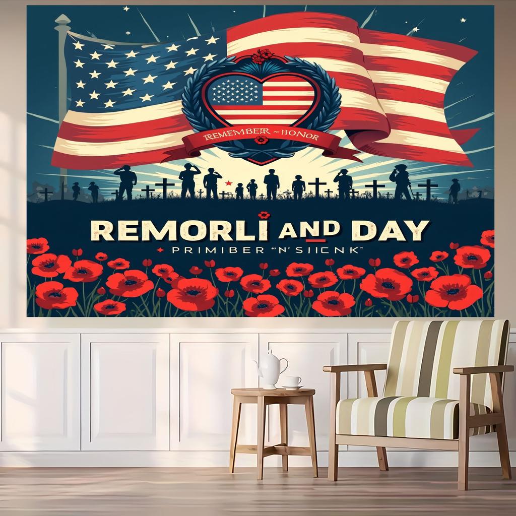 Veterans Day Salute Tapestry Patriotic Honor Print Polyester Wall Hanging for Living Room US Flag and Veteran Salute Themed De