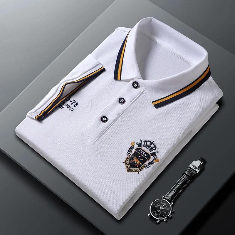 Trend Hub New Men's Casual Embroidery Short Sleeve Polo Shirt Fashion Solid Color Top