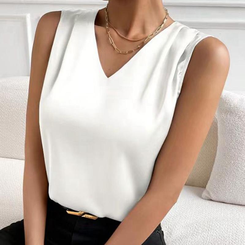 Women's V-neck Satin Vest Casual Sleeveless Shirt