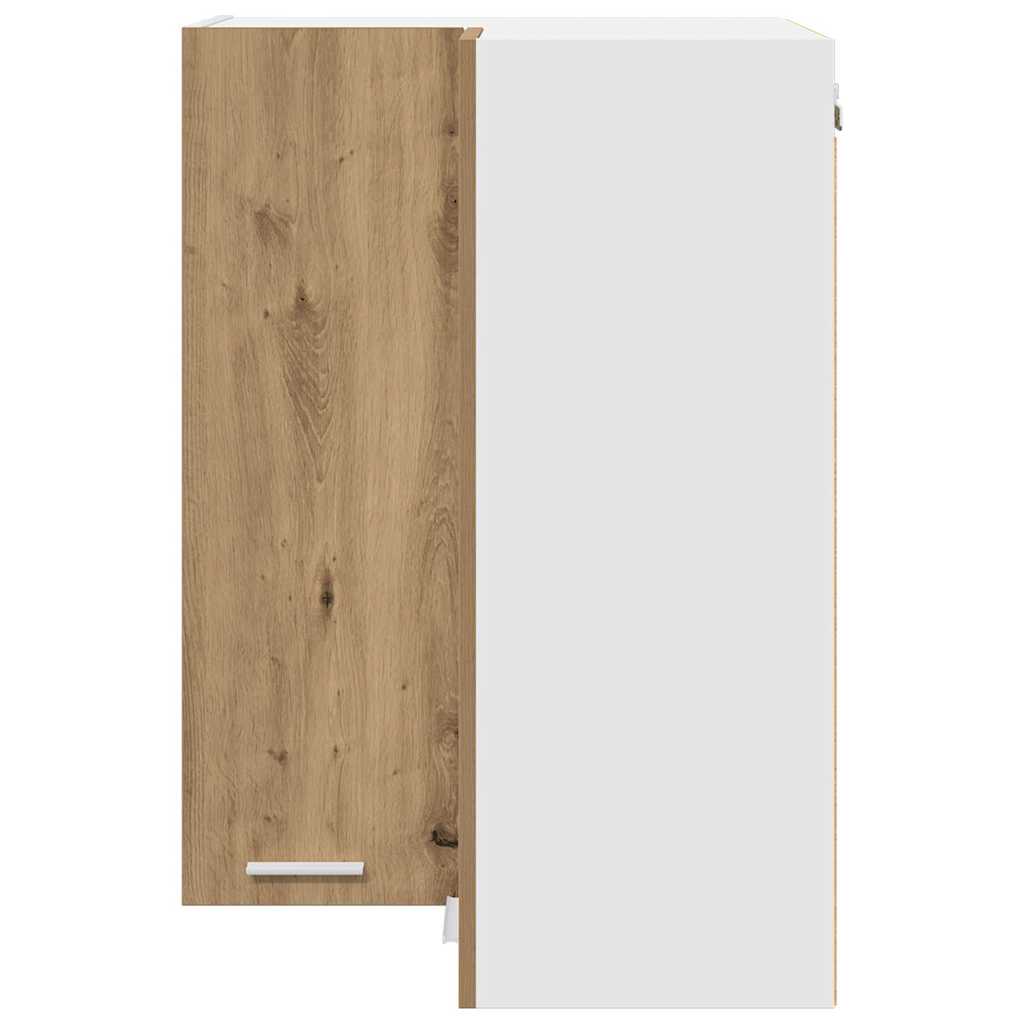 Artisan Oak and White Wall Mounted Corner Cabinet 57 X 57 X 80 Cm