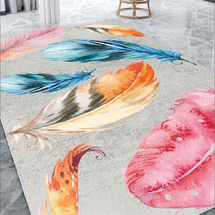 Feather Print Floor Mat Living Room Large Area Anti-Slip Carpet Bedroom Room Bedside Blanket Home Decor