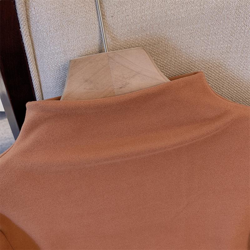 T-shirt à col roulé à manches longues ajusté en velours Renard Argenté - Haut chaud de couleur unie pour femme Automne/Hiver