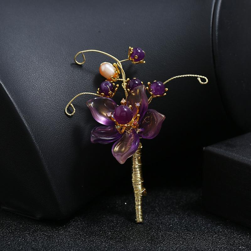 Handmade Glazed Agate Flower Brooch Retro Celebrity Temperament High-end Brooch Pin Antique Elegant Coat Accessories