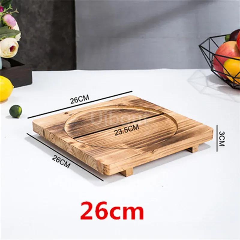 Heat Insulation Wooden Mat Iron Plate Bottom Board Bowl BBQ Square Wood Pad Stone Casserole Pot Pad Placemat for Dining Table