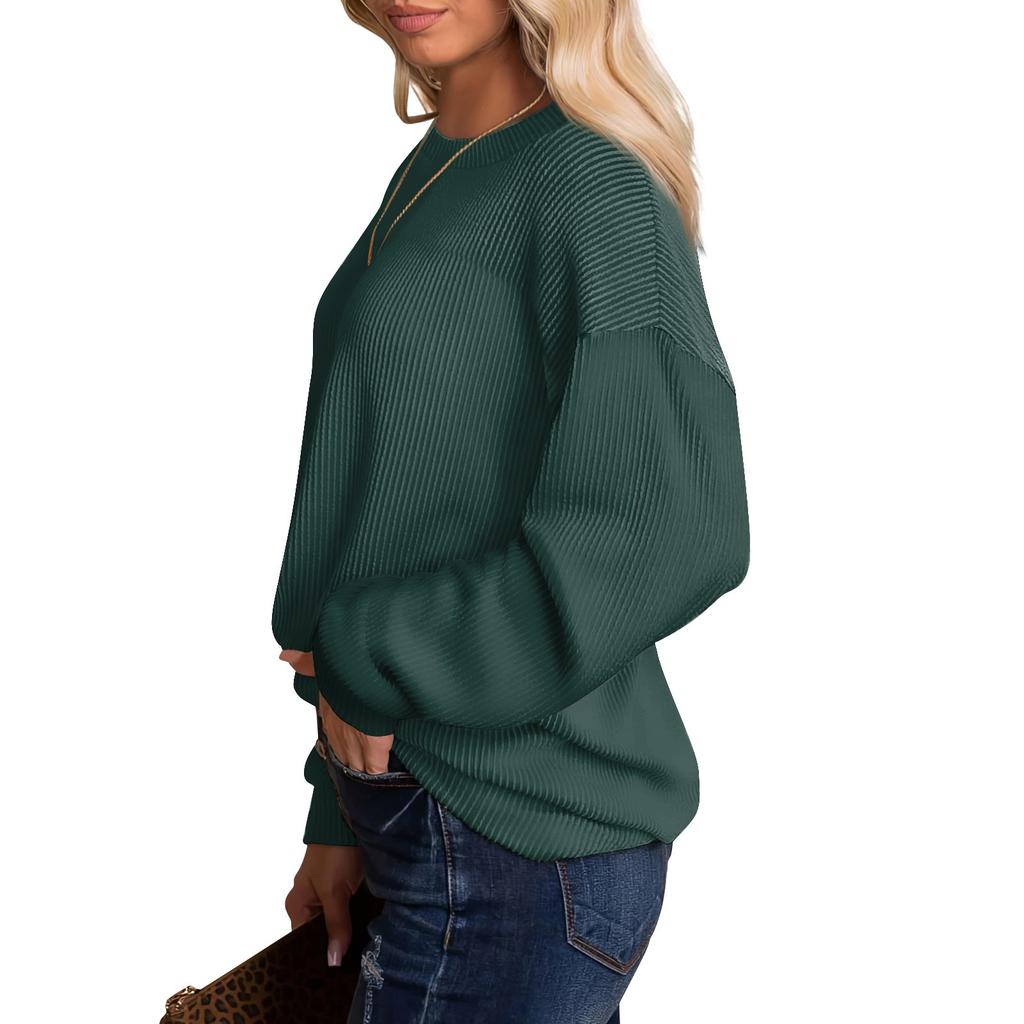 Ladies' Fashion Color Thread Long Sleeve Loose Round Neck Pullover Top
