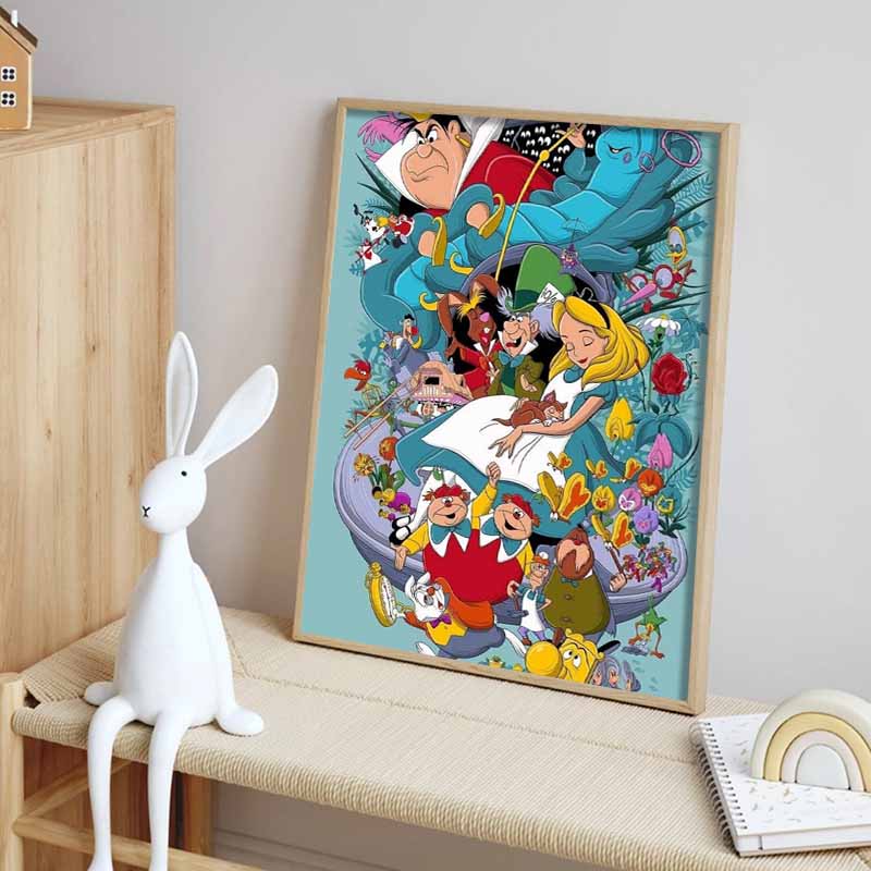 Disney 5D DIY Diamond Painting Alice In Wonderland Illustration Cartoon Full Diamond Mosaic Diamond Painting Art Wall Decoration Craft Set