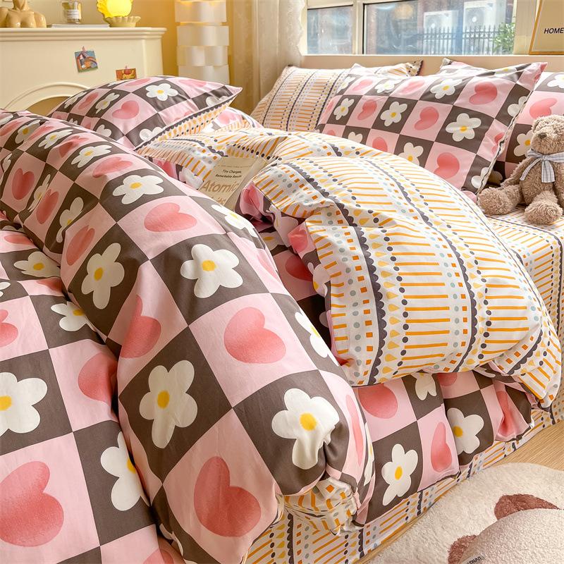 Fire-delt rent bomulls fire-delt sett, ren bomull, friskt og fortykket dynetrekk