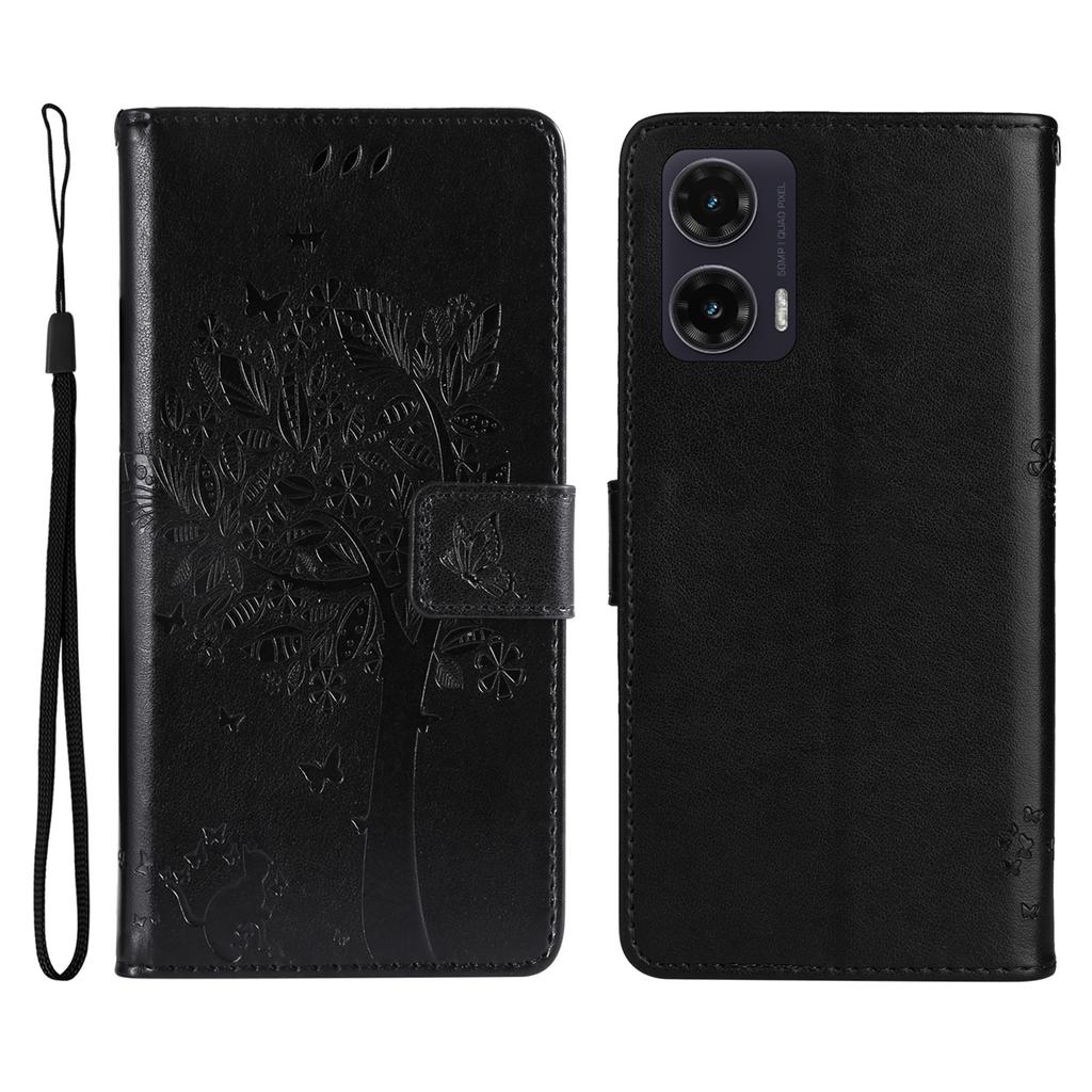 Etui na telefon Motorola Moto G35 5G ze stojakiem Wzór drzewa dla kota Skórzany portfel Pokrowiec na telefon komórkowy