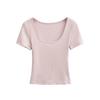 U-neck Short-sleeved T-shirt Women's Summer New American Spice Girl Style Solid Color Slim-fitting and Thin Bottoming Top