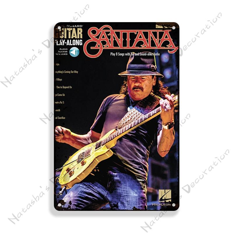 Rockmusik Poster Santana Metallschild ROCK Band Schild Bar Cafe Club Metallplatte Vintage Metallplakette Garage Cafe Wanddeko Schilder