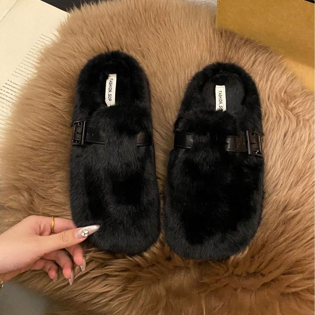 Mao Mao Slippers Women's Outer Wear 2025 New Autumn and Winter One-pedal Fashion Out Bag Head Half Drag Cotton Slippers Mao Mao Shoes