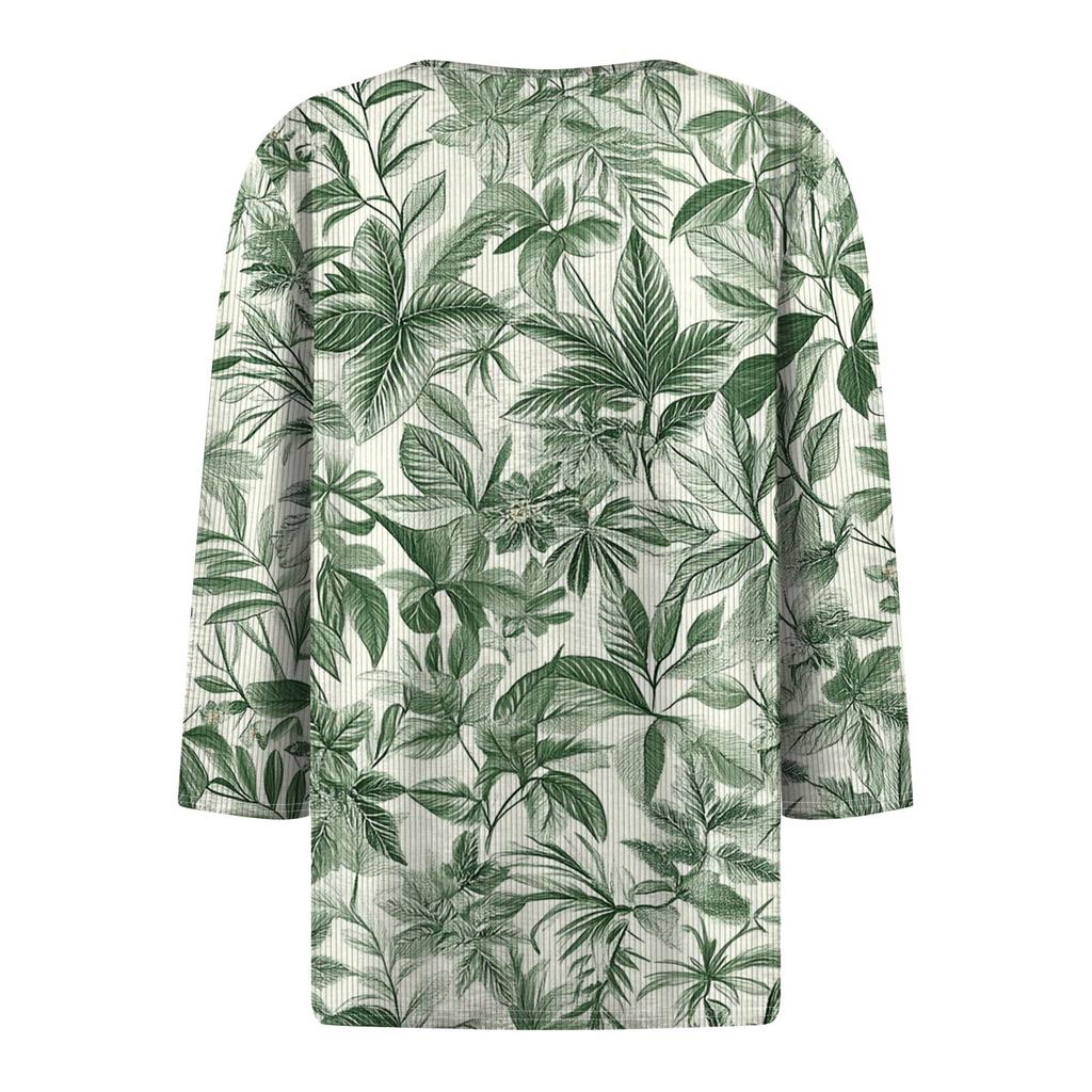 Dámské tričko tričko potisk knoflík 3/4 rukáv tunika denní víkendová móda základní výstřih do V běžný top