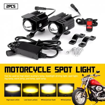 White Yellow Motorcycle LED Spotlight Headlight Driving Auxiliary Fog Lamps EOA
