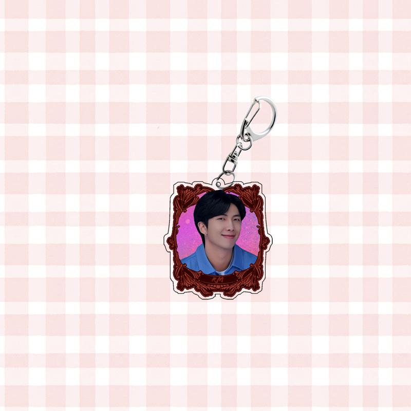 7pcs BTS Retro Photo Frame Style Keychain, Member Portrait Backpack Charm, Celebrity Merchandise Support Ornament