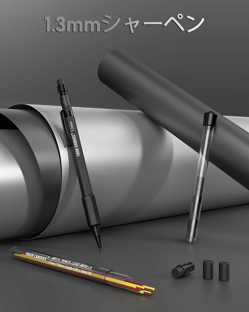 Four Candies Mechanical Pencil with Durable Metal Carpenter 24 Leads 3 12 Eraser Outdoor Carpentry Marker Black 1.3mm Case, Pencil, (Red, Black,